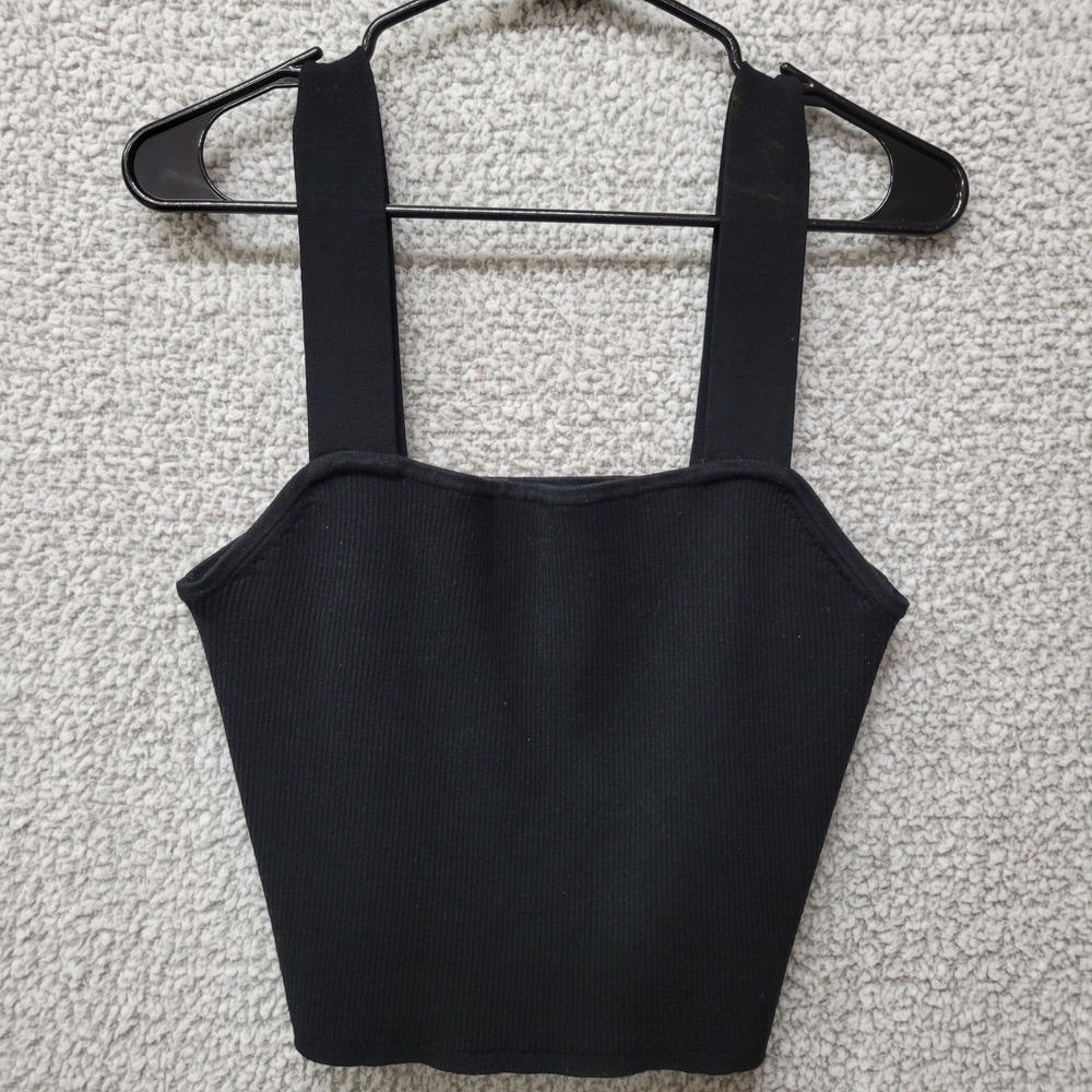 Madewell Black Ribbed Knit Crop Tank Top Square Neck Sleeveless XL